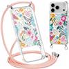 Yirlbey Cordino Cover per iPhone 17 Pro max 6,9'', Aesthetic Colorato Fiori Motivo Disegno Magnetica Trasparente PC Compatibile con MagSafe Case Corda Laccio Antiurto Protettiva Custodia per Ragazze