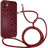 Coalbooliy Custodia con Cordino per iPhone 11 6,1, Aesthetic Leopard Leopardata Modello Morbido Silicone Rosso Cover Laccio Collana Antiurto Bumper Protettivo Case Cellulare Ragazze, 04
