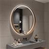 GHHDPDMJ Specchio Illuminato con Cornice in Legno, Specchio da Bagno Rotondo a LED, Specchio da toeletta Illuminato a Parete, Specchio per Il Trucco con sensore Touch, Luce LED dimmerabile a 3 Colori