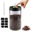 Foymlon Barattolo Ermetico per Caffè in Grani, Contenitore in Vetro con Coperchio Nero e Pulsante Dorato per Vuoto, Barattolo Caffè per Conservare come Latta Aromatica, Caffè,Tè, Noci e Riserve (1.2L)