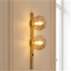 Licht-Erlebnisse Applique con interruttore, sfere in vetro ambra, oro, H 60 cm | H 60 x L 14 x P 16,5 cm, 2 sfere in vetro ambra, metallo oro, 2x E14 max. 25 W, senza lampadine, interruttore, IP20