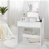 ML DESIGN modern living ML-Design Toeletta Tavolo Postazione da Trucco con Specchio Rettangolare e 2 Cassetti 80 x 40 x 140 cm Bianco Design Moderno con 3 Scomparti Aperti Portaoggetti Specchiera per Cosmetici Organizzatore