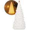 com-four Albero di Natale a LED in porcellana - albero di Natale a batteria - bianco lucido decorativo per inverno e Natale - elegante decorazione della stanza (albero - 15,5 cm)