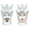 IlGruppone Coppia Vasi Testa di Moro Stile Siciliano Vaso Dipinto A Mano Vasetto Piante da Interno Re Regina Soprammobile Design Regalo Bomboniera Souvenir Caltagirone. - Bianchi