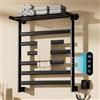 SHUGUANG Scaldasalviette Elettrico Bagno Nero, Portasciugamani Elettrico con Barre Girevoli 180°, 66x55cm 350W Scaldasalviette Elettrico con Ripiano, Temperatura Regolabile 30-70℃, Temporizzazione 0-9 ore