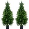 COSTWAY Set di 2 Alberi Artificiali di Cedro, Albero Artificiale in Vaso con Cemento e Fondo Rinforzato, Resistenti al Sole, Pianta Topiaria Finta da Interno e Esterno, per Casa e Ufficio (120 cm)