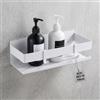 EXLECO Mensola Doccia Parete 30CM Mensole Senza Foratura Bagno con 2 Ganci Mobili, Porta Oggetti Organizer Bagno Autoadesivo, Porta Shampoo Doccia Appendere, Portasapone Doccia in Acciaio Inox, Bianco