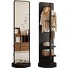 Generic Specchio Lungo Tutta la Lunghezza Girevole a 360° e Appendiabiti 170×40cm Specchio con appendiabito in Legno massello Cornice,Specchi girevoli a 360° per Camera da Letto, Soggiorno, Armadio