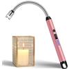 LcFun Accendino a stelo lungo, USB, ad arco elettrico, ricaricabile, resistente alle intemperie, al plasma, per cucina, fuochi d'artificio, camino, campeggio (rosa)