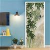 A.Monamour Adesivo Porta Autoadesiva 3D Uccelli Su Bambù Verde Disegno Sullo Sfondo Del Paesaggio Di Montagna Vinile PVC Adesivi per Porte Interne Pellicola Adesiva Poster Sticker Murale Parete