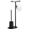 BGL Scopino bagno WC nero opaco con porta carta igienica, 3-in-1 | Set WC nero opaco con scopino, portarotolo e ripiano; soluzione 3-in-1 compatta, da terra e senza forare.