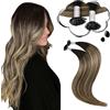 Moresoo Extension Capelli Veri Cheratina Balayage Extension Cheratina Shatush Nero Naturale a Marrone con Biondo Cavamello #1B/3/27 50 cm 50g 50 Ciocche