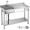 VEVOR Lavandino Mobile da Cucina 1200 x 500 x 940 mm, Vasca Singola con Rubinetto e Ripiano, Lavello da Cucina per Garage, Ristorante, Lavanderia, Lavabo da Esterno con Piano di Lavoro Destra