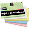 OfficeTree 250x Flashcards A6 - A Righe 5 Colori - Schede Indice Cartoncini A6 per Scuola e Studio - Flash Cards Studio perfetti per Appunti e Organizzazione - Index Cards - Flash Card - Flashcard