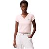 Calvin Klein Donna T-Shirt Maniche Corte Woven Label Rib Tee con Scollo a V, Rosa (Cloud Pink), 2XS