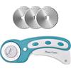 Dealkits - Set con taglierina a rotelle, 45 mm, in acciaio inox meccanismo di protezione, utensile professionale 3 lame ricambio, taglierino per lavori trapuntatura, tessuto, pelle, cucito e altro