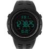 Ausla Orologio Sportivo Digitale da Uomo, Quadrante Rotondo Display Retroilluminato Impermeabile 50m Multifunzione Cinturino Regolabile Nero