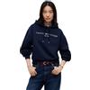 Tommy Hilfiger Donna Felpa con Cappuccio Corp Logo con Orlo in Maglia a Costine, Blu (Dark Blue), L