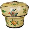 Fine Asianliving Antico contenitore cinese per riso in legno con coperchio giallo chiaro dipinto a mano D25xH25cm