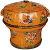 Fine Asianliving Antico contenitore cinese per riso in legno con coperchio arancione dipinto a mano D25xH25cm