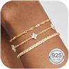 Finrezio 3 Pezzi Bracciale Donna Argento 925 Braccialetti a Catena Placcati Oro 14K Zircone Bracciali Set Braccialetti Regolabile Gioielli Oro per Donna