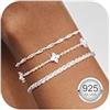 Finrezio 3 Pezzi Bracciale Donna Argento 925 Braccialetti a Catena Placcati Oro 14K Zircone Bracciali Set Braccialetti Regolabile Gioielli Argento per Donna