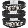 MILAKOO Leather Bracelet Black Brown Braided Wide Wristband Women Men Punk Jewelry Skull