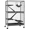 PawHut Gabbia per Animali Piccoli 4 Ingressi 80x52x128cm Argento Grigio | Livelli Multipli con Amaca, Gabbietta per Roditori, Furetti, Cincillà, Metallo e PP
