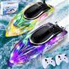 JONRRYIN Barca Telecomandata 2 Pezzi, RC Barca da Corsa con Luce LED, Race Barca Telecomandata Impermeabile per Adulti e Bambini, Barca RC 2,4 GHz per Piscine e Laghi