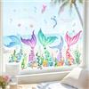 Supzone Adesivi Finestra Coda di Sirena Vetrofanie Mare Decorazioni Primavera e Estate, Decorazioni per Vetri Anti-Uccelli Adesivi Statici per Finestre per Bambini