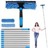 Jellybibo Lavavetri Telescopico 4M, 2-in-1 Bastone Telescopico per Pulizia con 2 panni in microfibra, Tergivetro Professionale con Manico Estensibile, Pulitore Vetri Finestre,Pulizia Vetri Esterni (Blu)