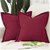 Madizz 2 Pezzi Poliestere Lino Copricuscini con bordo largo Morbido Decorativo Fodere per Cuscino Lusso Stile per Divano Camera da Letto 45x45 cm Rosso