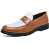 Ninepointninetynine Mocassini da uomo con punta tonda, in pelle vegana, due tonalità, comodi e resistenti, antiscivolo, per matrimoni e attività all'aperto, giallo e bianco, 42 1/3 EU