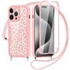 Coiwxmoi Cover Cordino per iPhone 15 Pro 6,1, Corda Collana Tracolla Laccio Custodia con Aesthetic Leopardata Disegni, Morbido Silicone Bumper 360 ° Antiurto Case con Pellicola Protettiva Trasparente