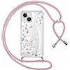 Yoedge Cover con Cordino per iPhone 15 6,1, Custodia Trasparente Aesthetic Disegni Fiori, Donne Ragazze Morbido TPU Silicone + PC Antiurto Protettiva Case con Collana Tracolla Laccio Collo, 05