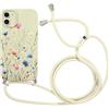 Vxinvnoi Cover Cordino per iPhone 11 6,1, Corda Collana Tracolla Laccio Ragazze Custodia con Aesthetic Fiori Disegni, Sottile Silicone TPU Bumper Antiurto Protettiva Case per iPhone 11, Beige1