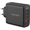 VulTech Caricatore USB C Multiplo 100W GaN, 3 USB-C + USB, PD3.0 PPS QC3.0, Caricatore Rapido per Notebook e MacBook, iPhone 16/15/14, Samsung Galaxy, Tablet, 4 Porte Nero