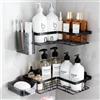 YEAUPE PRO YEAPUPE PRO Set Mensole da Bagno 5 Pezzi - Ripiani Doccia Senza Forature con 2 Mensole Angolari, Porta Sapone, Portaspazzolini e Cestino - Adesivo, Nero