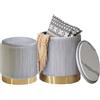 IBUYKE set di 2 ottoni rotondi con stoccaggio&decorazione anello in metallo,sgabello vanity in velluto per trucco,tavolino imbottito moderno sedile,sgabello multiuso poggiapiedi, grigio WBD016G