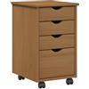Roanoer Armadio con ruote in legno di pino massiccio, con 4 cassetti, 34 x 39 x 56 cm, piccolo armadio da ufficio, per studio e ufficio, marrone miele opaco