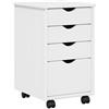 Roanoer Armadio a rotelle bianco in legno di pino massiccio, mobile con 4 cassetti per ufficio e home office, piccolo armadietto a cassetti su ruote, 34 x 39 x 56 cm