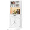 VASAGLE Credenza Cucina con Luce e Multipresa, Mobile Dispensa Cucina con Ante e Cassetto, 39,5 x 80,4 x 180,6 cm, con Ripiani Regolabili, Stile Farmhouse, Bianco Nuvola BBK363W21