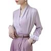 JKJHJF Camicetta Elegante in Raso da Donna, Camicia Camicetta in Raso con Scollo a V e Maniche Lunghe, Moda Casual (Medium,Shape-T)
