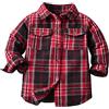 Generisch Camicia in pile di flanella, plaid, a maniche lunghe, con bottone, per bambini, con papillon, Colore: rosso, 5-6 Anni