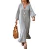 Goolecrimp Abito Extra Lungo in Lino da Donna Cardigan a Maniche Lunghe Orlo con Bottoni Abito a Camicia Maniche Lunghe Scollo a V Abiti Lunghi a Trapezio per Vacanze al Mare (Grigio,XL)