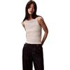 Calvin Klein Donna Canotta Woven Label Cotton Rib con Logo, Avorio (Ba01 Grey Heather), M