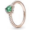 PANDORA Timeless Anello con cuore placcato in oro rosa 14 k con cristallo verde e zirconia cubica trasparente, 54