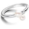 PANDORA Timeless Anello, in argento Sterling con perla coltivata d'acqua dolce trattata bianca e zirconia cubica trasparente, 56