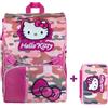 Zaino Estensibile Hello Kitty Camouflage Rosa con Patch Peluche + Astuccio 3 Zip