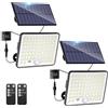 kolpop 2 Pezzi Faretto LED da Esterno Solare Sensore, 3Modes, Telecomando, 82 LED, Impermeabile IP65 Faretti Solari a Led da Esterno Luci Solari Garage Giardino, Cavo da 5M, Bianco Freddo
